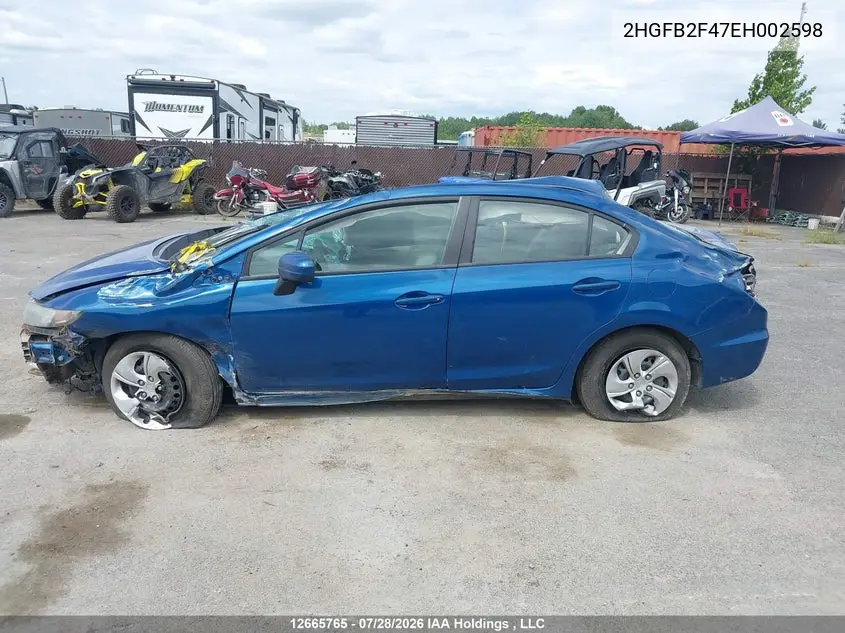 2014 HONDA CIVIC VIN 2HGFB2F47EH002598 — фото 13