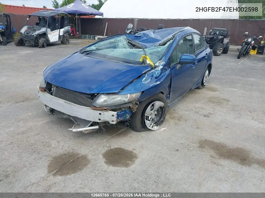 2014 HONDA CIVIC VIN 2HGFB2F47EH002598 — фото 2