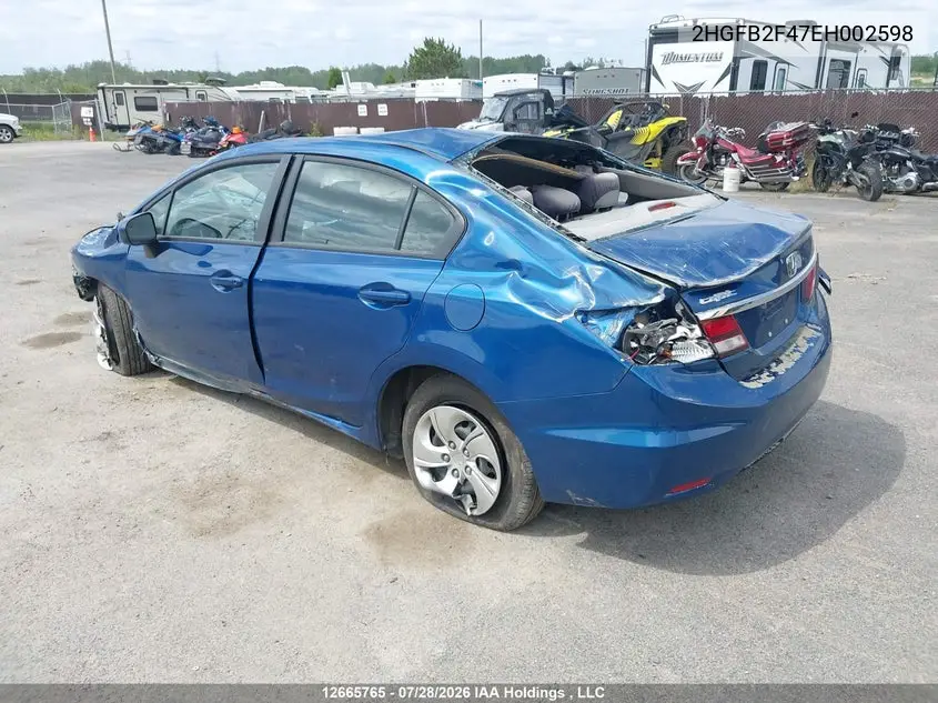 2014 HONDA CIVIC VIN 2HGFB2F47EH002598 — фото 3
