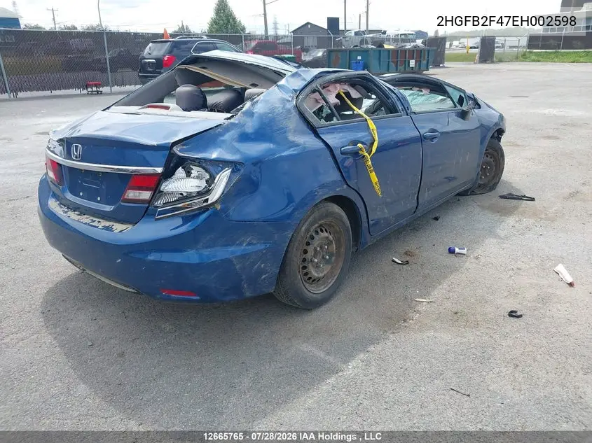 2014 HONDA CIVIC VIN 2HGFB2F47EH002598 — фото 4