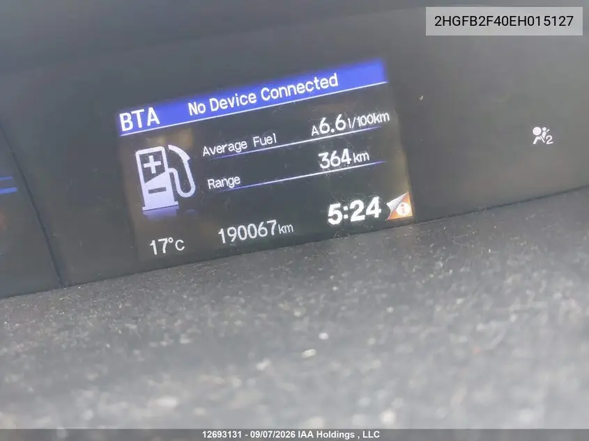 2014 HONDA CIVIC VIN 2HGFB2F40EH015127 — фото 15