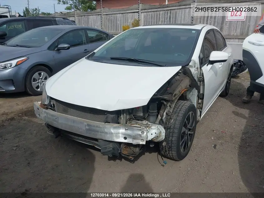 2014 HONDA CIVIC VIN 2HGFB2F58EH002862 — фото 2
