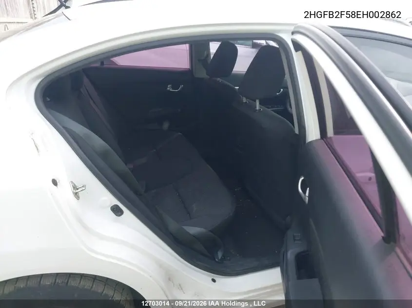 2014 HONDA CIVIC VIN 2HGFB2F58EH002862 — фото 8