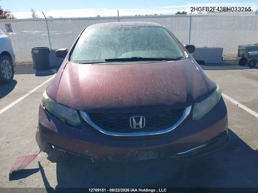 2014 HONDA CIVIC VIN 2HGFB2F43EH033265 — фото 12
