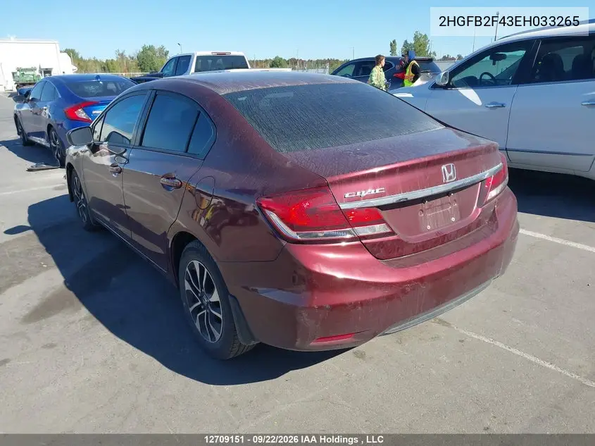2014 HONDA CIVIC VIN 2HGFB2F43EH033265 — фото 3