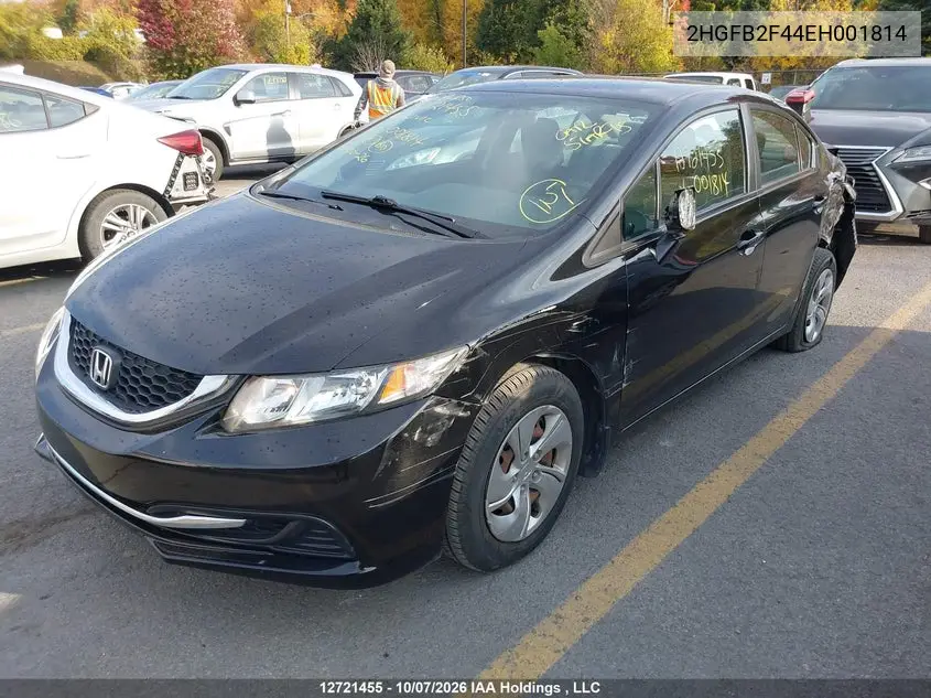 2014 HONDA CIVIC VIN 2HGFB2F44EH001814 — фото 2
