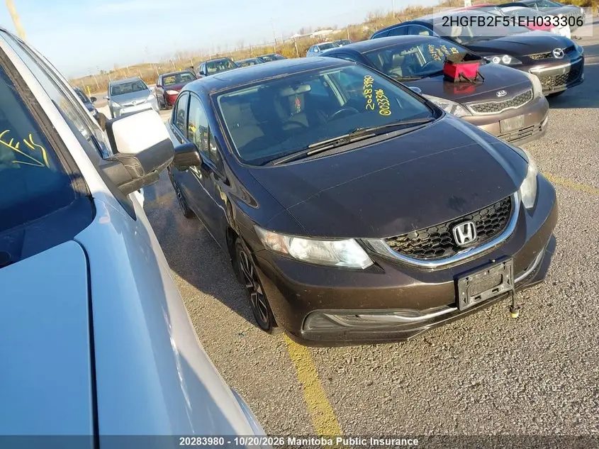 HONDA CIVIC 2014, VIN 2HGFB2F51EH033306