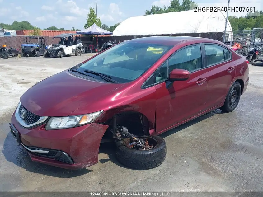 2015 HONDA CIVIC VIN 2HGFB2F40FH007661 — фото 6