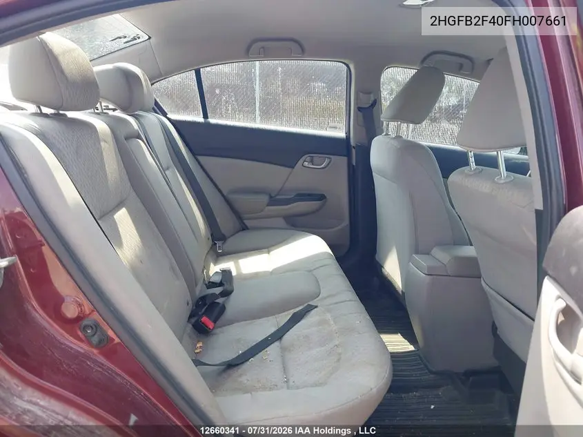 2015 HONDA CIVIC VIN 2HGFB2F40FH007661 — фото 8
