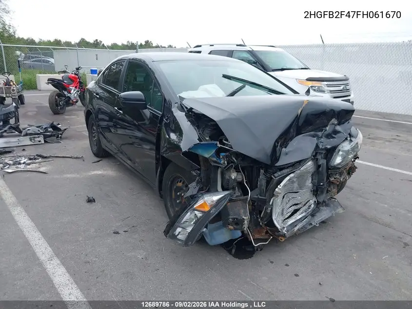 HONDA CIVIC 2015, VIN 2HGFB2F47FH061670