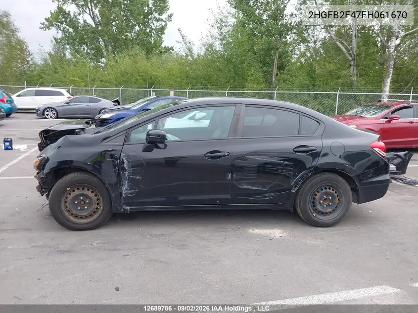 2015 HONDA CIVIC VIN 2HGFB2F47FH061670 — фото 14