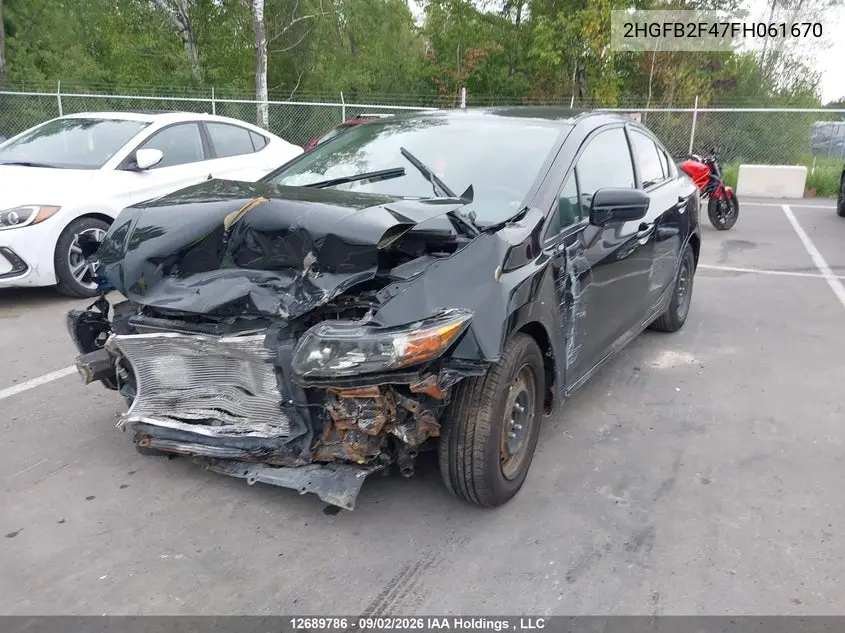 2015 HONDA CIVIC VIN 2HGFB2F47FH061670 — фото 2
