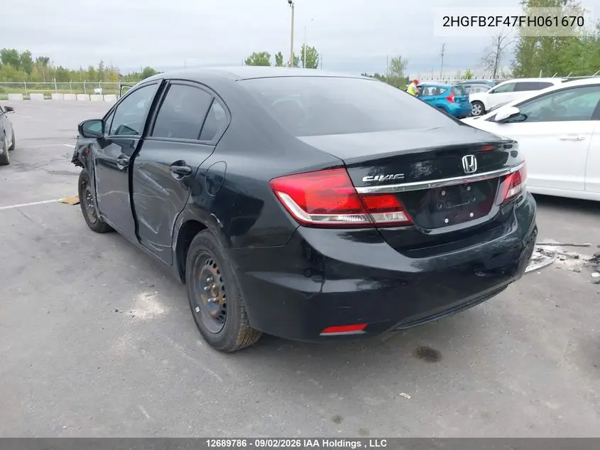 2015 HONDA CIVIC VIN 2HGFB2F47FH061670 — фото 3