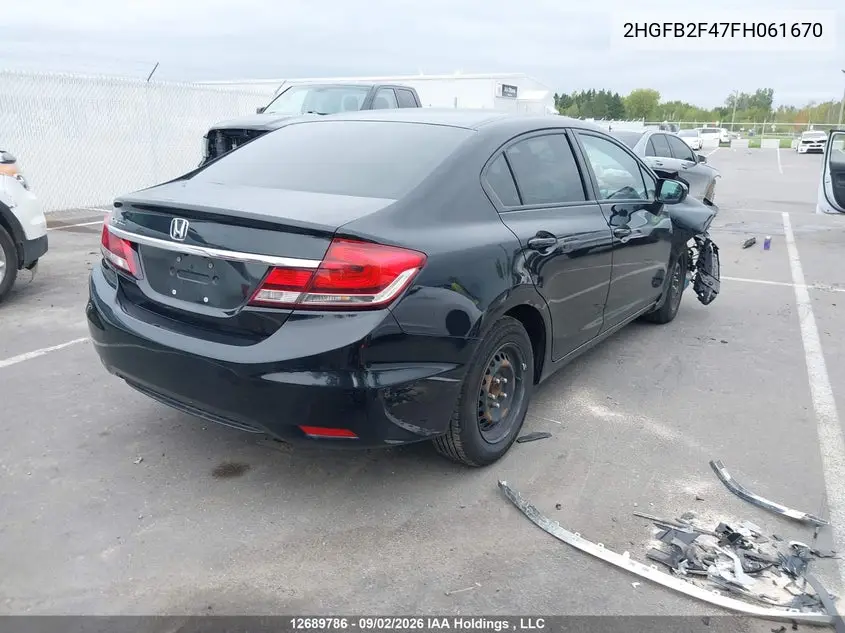 2015 HONDA CIVIC VIN 2HGFB2F47FH061670 — фото 4
