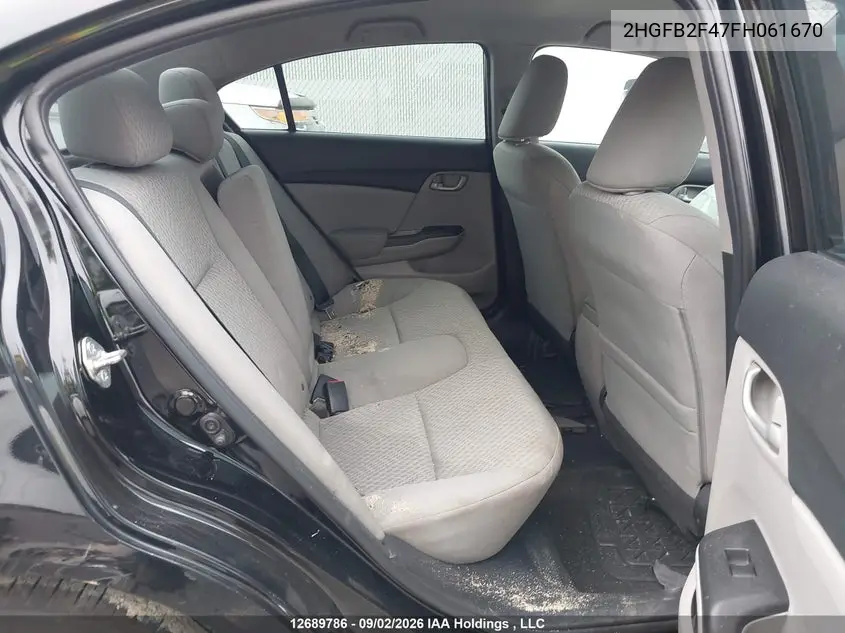 2015 HONDA CIVIC VIN 2HGFB2F47FH061670 — фото 8