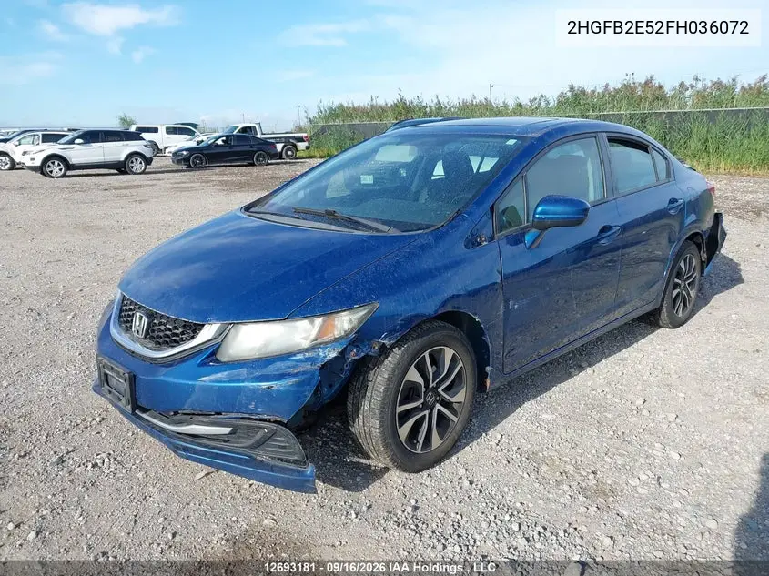 2015 HONDA CIVIC VIN 2HGFB2E52FH036072 — фото 2