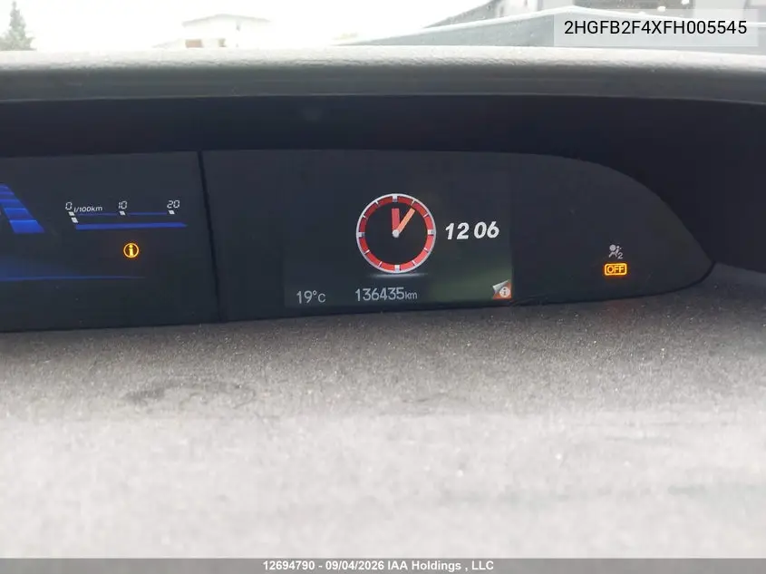 2015 HONDA CIVIC VIN 2HGFB2F4XFH005545 — фото 16