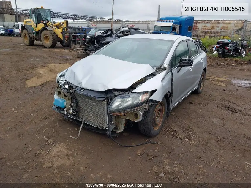 2015 HONDA CIVIC VIN 2HGFB2F4XFH005545 — фото 2
