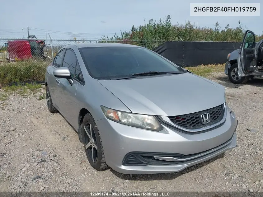 HONDA CIVIC 2015, VIN 2HGFB2F40FH019759