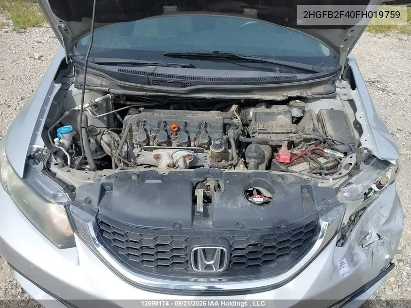 2015 HONDA CIVIC VIN 2HGFB2F40FH019759 — фото 10