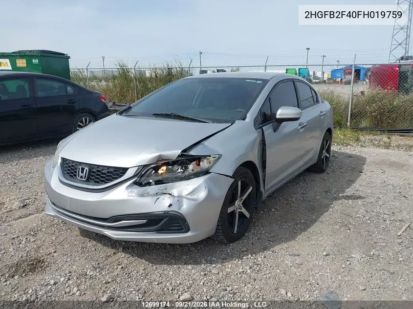 2015 HONDA CIVIC VIN 2HGFB2F40FH019759 — фото 2
