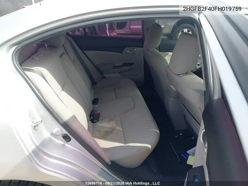 2015 HONDA CIVIC VIN 2HGFB2F40FH019759 — фото 8
