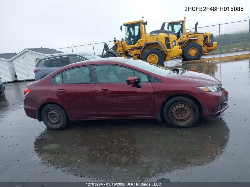 2015 HONDA CIVIC VIN 2HGFB2F48FH015085 — фото 12