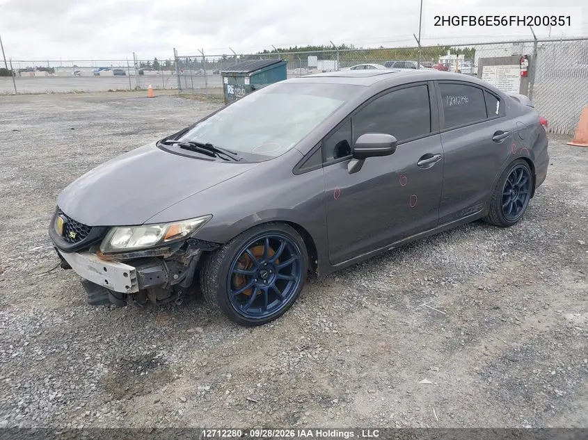 2015 HONDA CIVIC VIN 2HGFB6E56FH200351 — фото 2