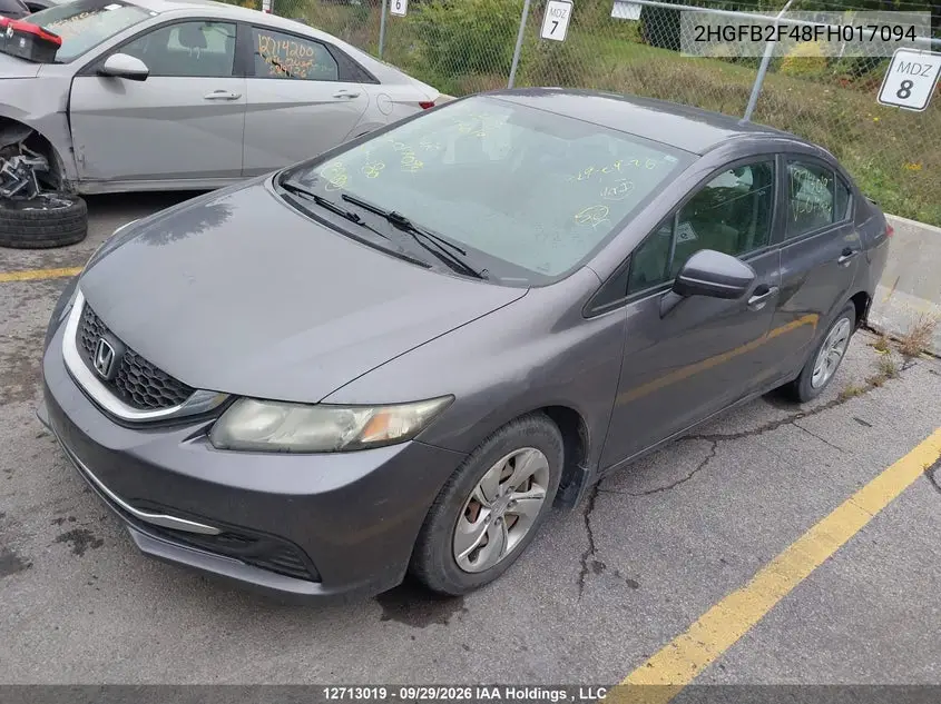 2015 HONDA CIVIC VIN 2HGFB2F48FH017094 — фото 2