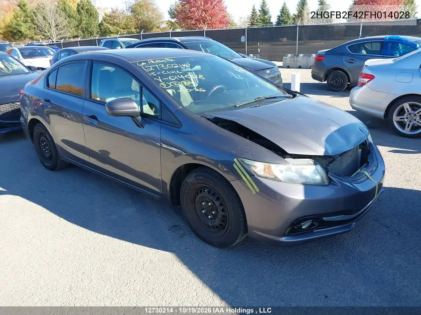 HONDA CIVIC 2015, VIN 2HGFB2F42FH014028