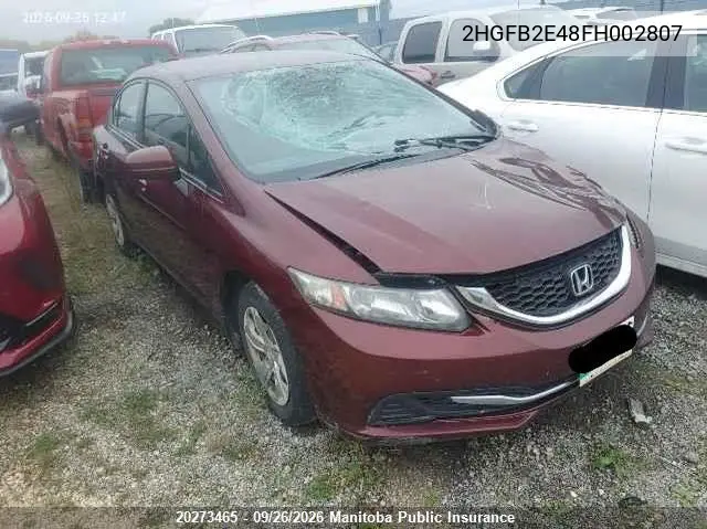HONDA CIVIC 2015, VIN 2HGFB2E48FH002807