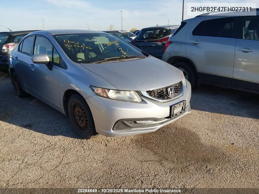 HONDA CIVIC 2015, VIN 2HGFB2F47FH027311