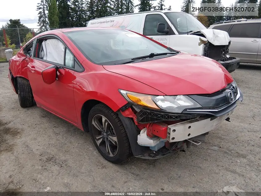 HONDA CIVIC 2015, VIN 2HGFG3B80FH520702