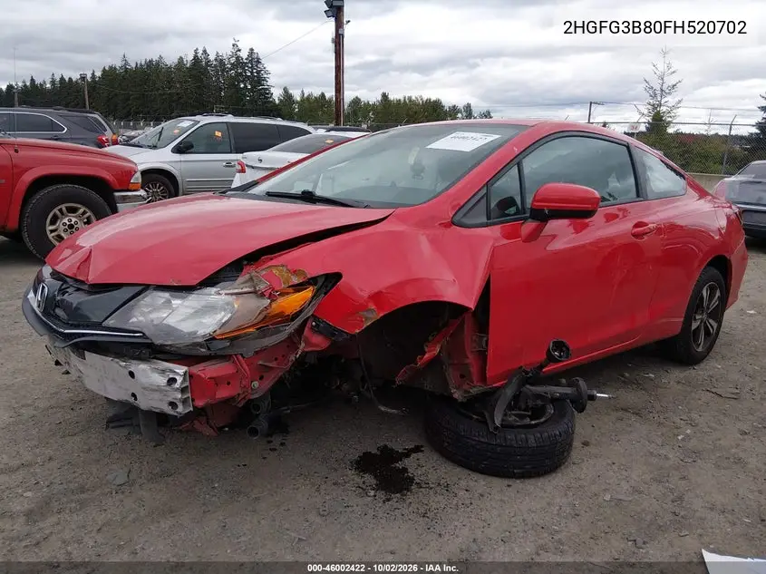 2015 HONDA CIVIC VIN 2HGFG3B80FH520702 — фото 2