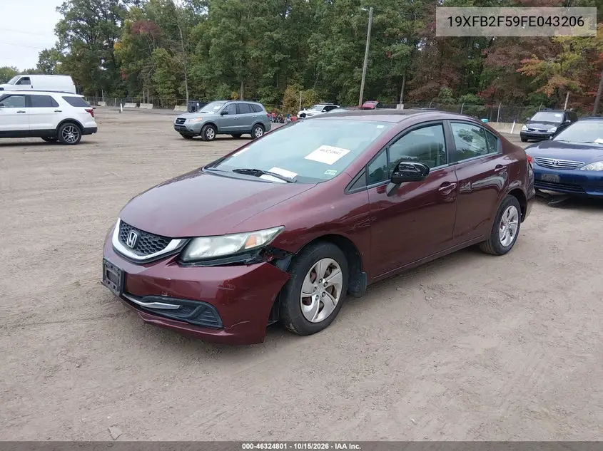 2015 HONDA CIVIC VIN 19XFB2F59FE043206 — фото 2