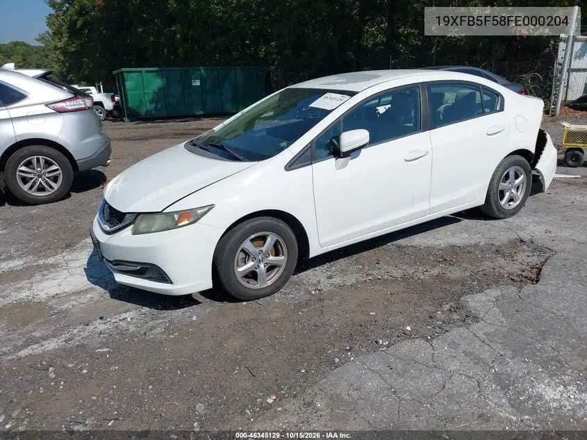 2015 HONDA CIVIC VIN 19XFB5F58FE000204 — фото 2