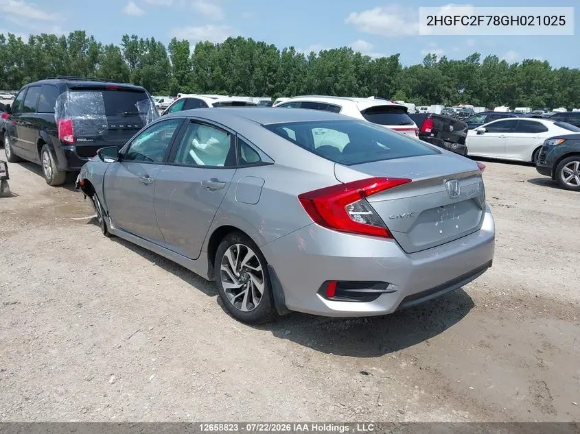 2016 HONDA CIVIC VIN 2HGFC2F78GH021025 — фото 3