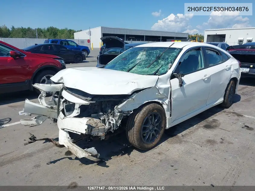 2016 HONDA CIVIC VIN 2HGFC2F53GH034876 — фото 2