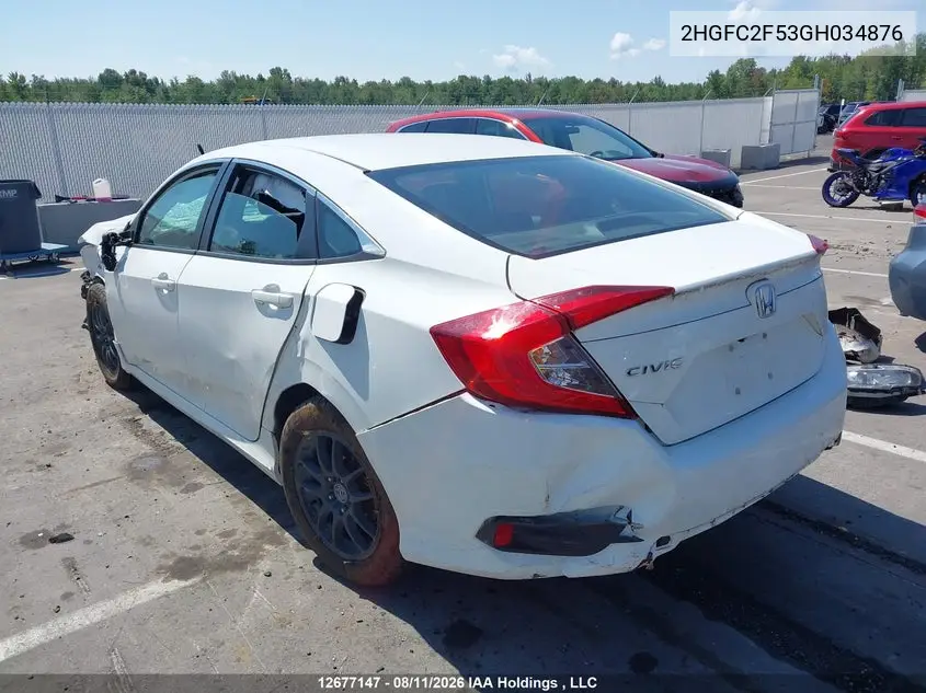 2016 HONDA CIVIC VIN 2HGFC2F53GH034876 — фото 3