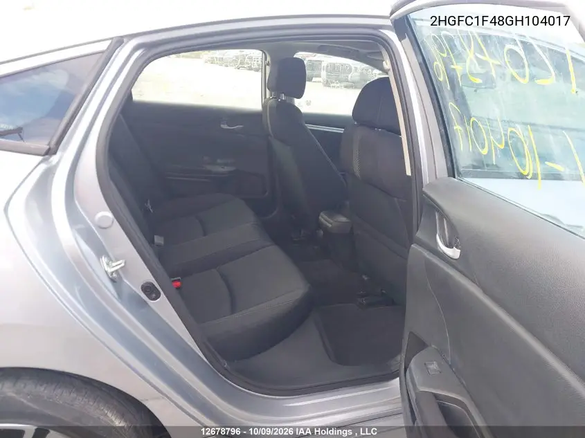2016 HONDA CIVIC VIN 2HGFC1F48GH104017 — фото 8