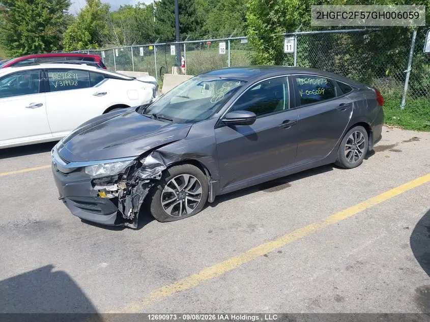 2016 HONDA CIVIC VIN 2HGFC2F57GH006059 — фото 2