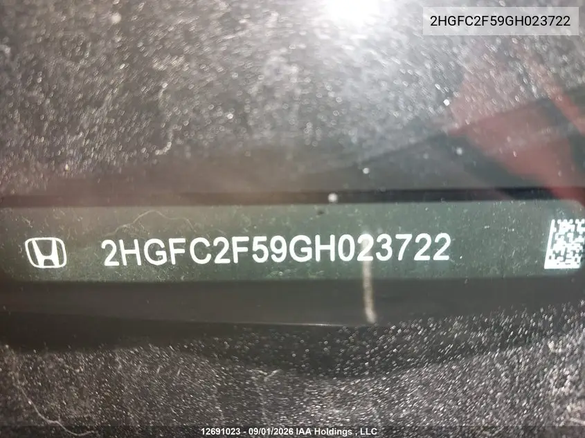 2016 HONDA CIVIC VIN 2HGFC2F59GH023722 — фото 9