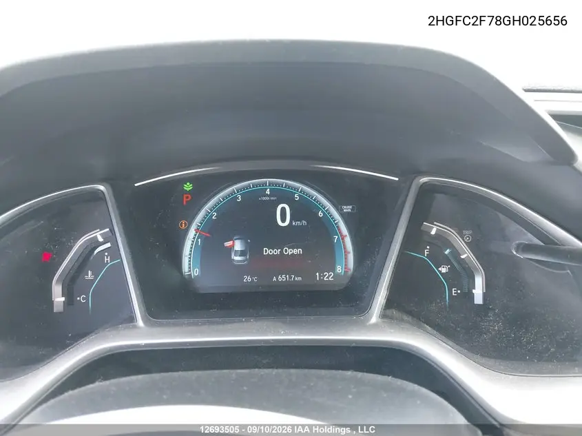 2016 HONDA CIVIC VIN 2HGFC2F78GH025656 — фото 8