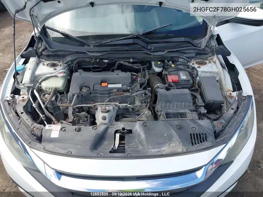 2016 HONDA CIVIC VIN 2HGFC2F78GH025656 — фото 10