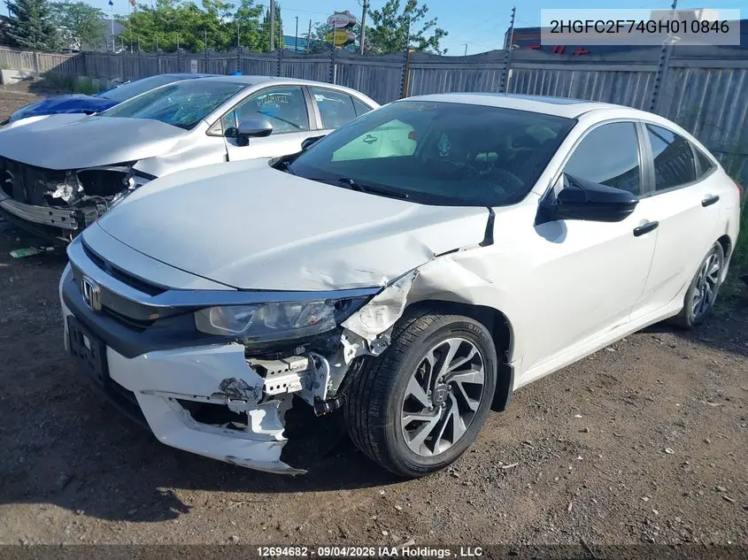 2016 HONDA CIVIC VIN 2HGFC2F74GH010846 — фото 2