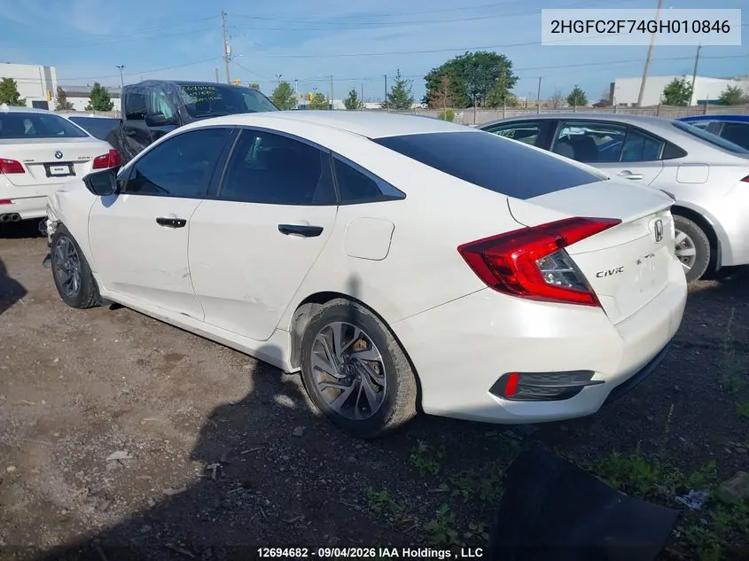 2016 HONDA CIVIC VIN 2HGFC2F74GH010846 — фото 3