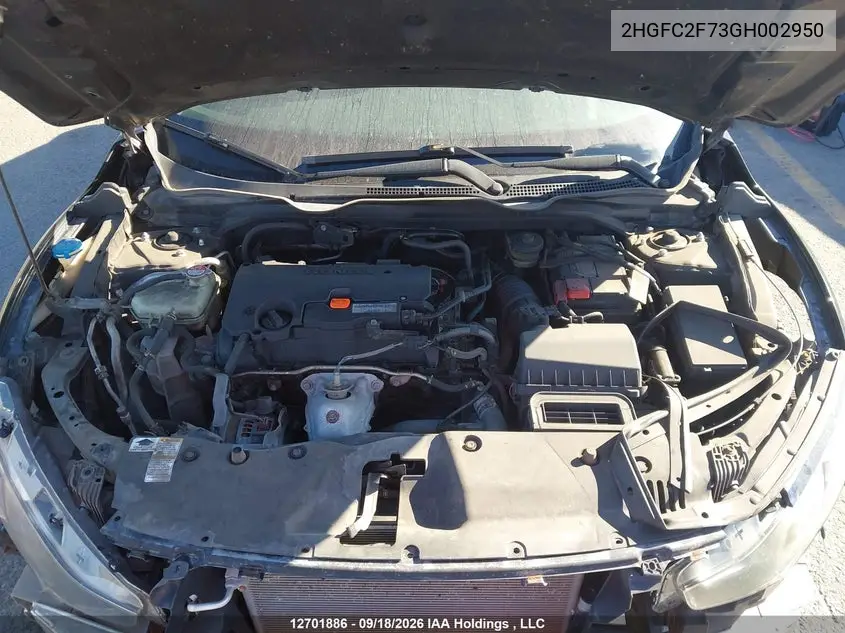 2016 HONDA CIVIC VIN 2HGFC2F73GH002950 — фото 10
