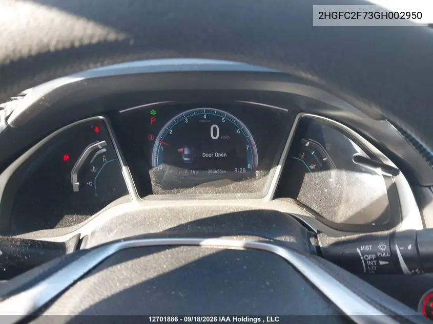 2016 HONDA CIVIC VIN 2HGFC2F73GH002950 — фото 7