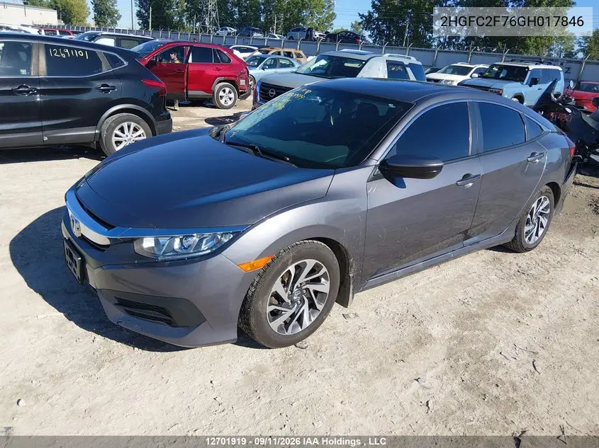 2016 HONDA CIVIC VIN 2HGFC2F76GH017846 — фото 2