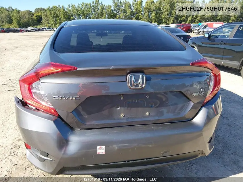 2016 HONDA CIVIC VIN 2HGFC2F76GH017846 — фото 6